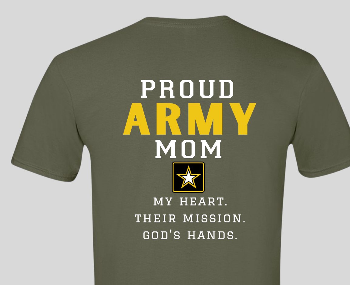 Proud Navy Mom - My Heart, Their Mission, God's Hands (Back design w/ Left chest design)