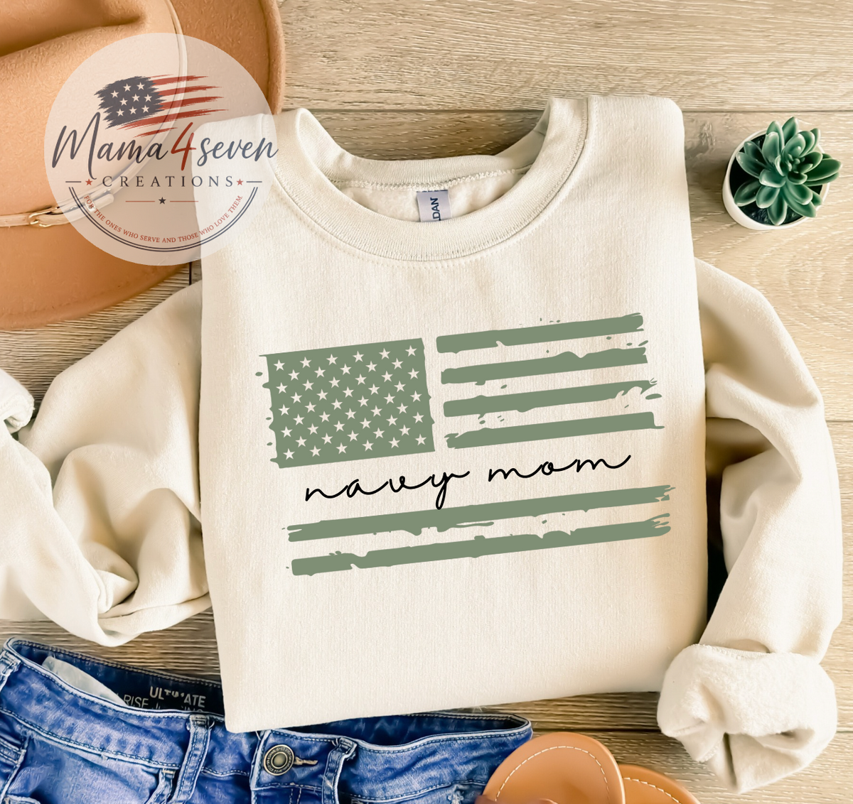 Tattered Flag Navy Family Shirt | Blue & Green Design | Tee, Sweatshirt & Hoodie