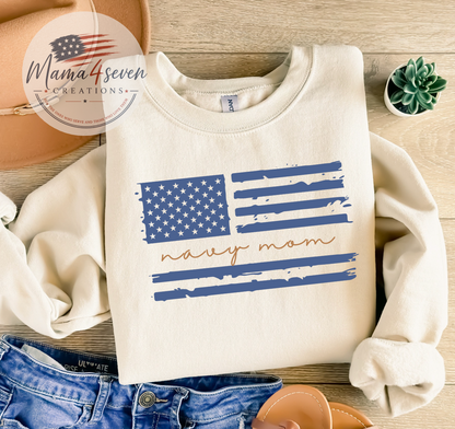 Tattered Flag Navy Family Shirt | Blue & Green Design | Tee, Sweatshirt & Hoodie