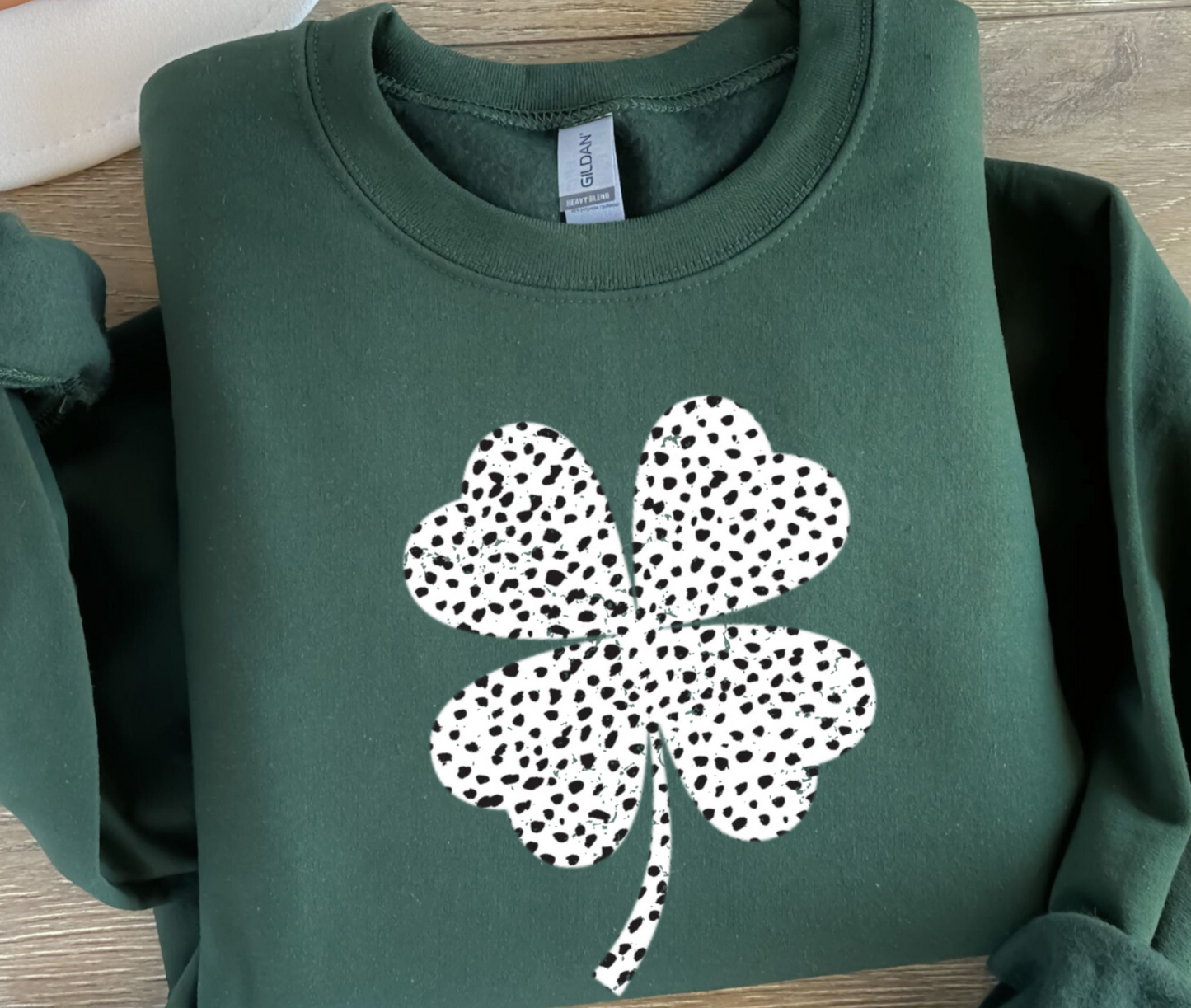 Distressed Dalmation Clover St. Patricks Day Crewneck Sweatshirt, Dalmation Clover St Patirck's Day Sweatshirt