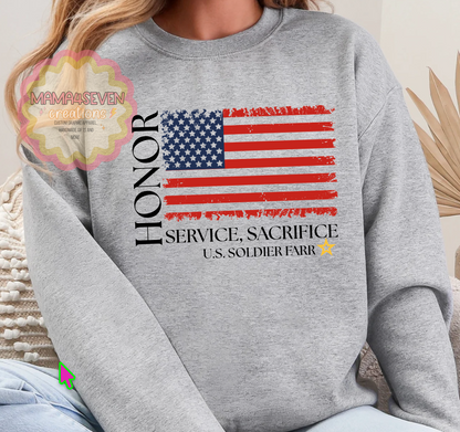 Army Family Tattered Flag shirt, Honor, Sacrifice, Service