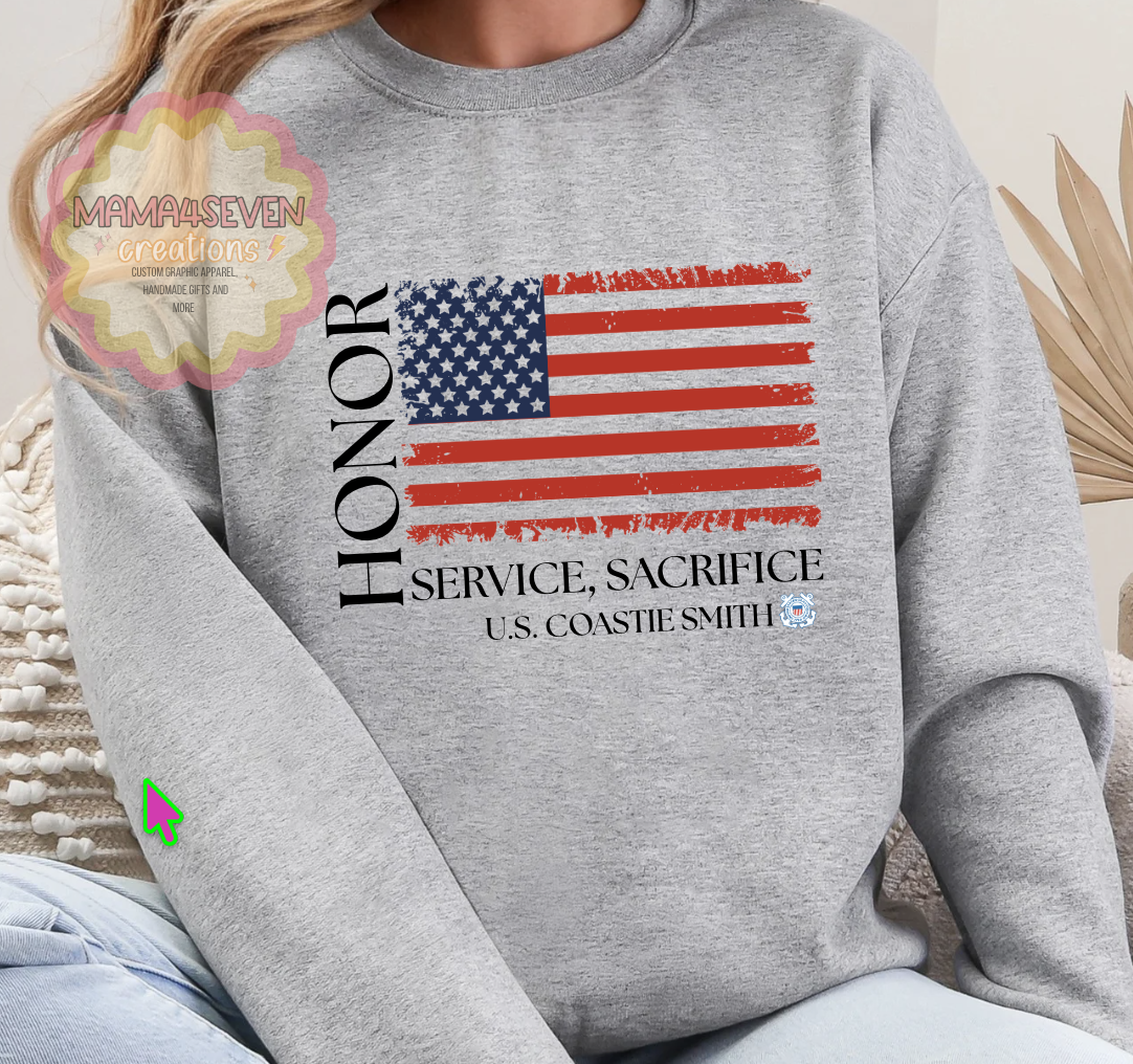 Coast Guard Family Tattered Flag shirt, Honor, Sacrifice, Service