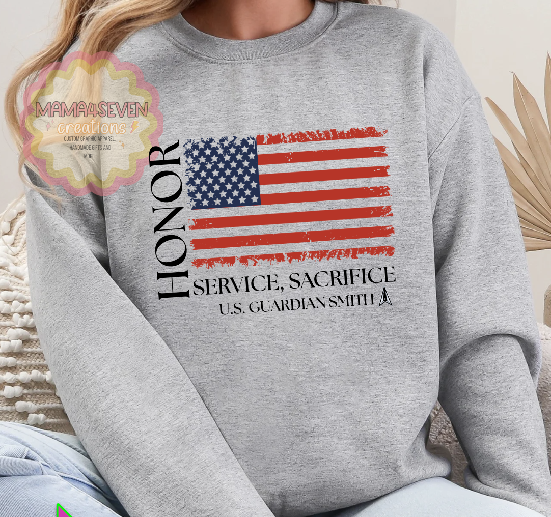 Space Force Family Tattered Flag shirt, Honor, Sacrifice, Service