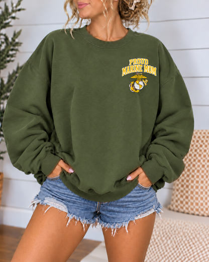 Marine Mom Varsity Block Sweatshirt | Front & Back Design