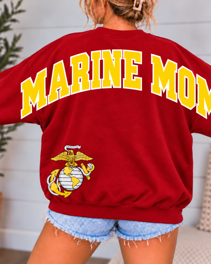 Marine Mom Varsity Block Sweatshirt | Front & Back Design