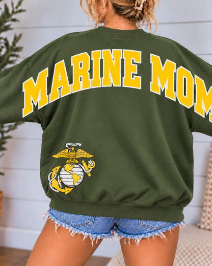 Marine Mom Varsity Block Sweatshirt | Front & Back Design