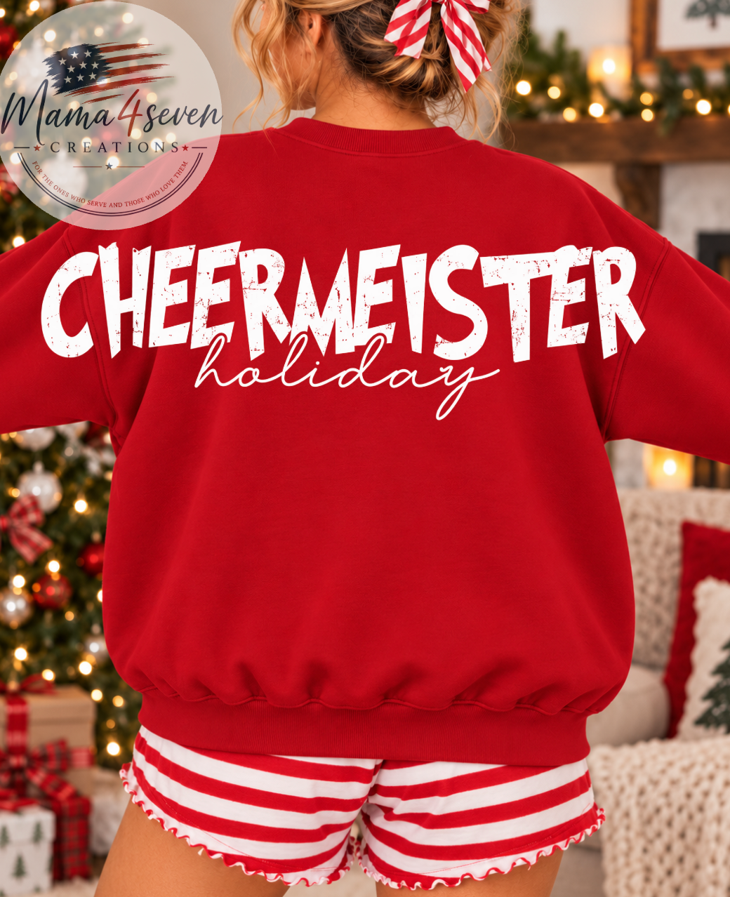Christmas Cheermeister Holiday Sweatshirt | Grinch Christmas Lights | Red, back or alternate view