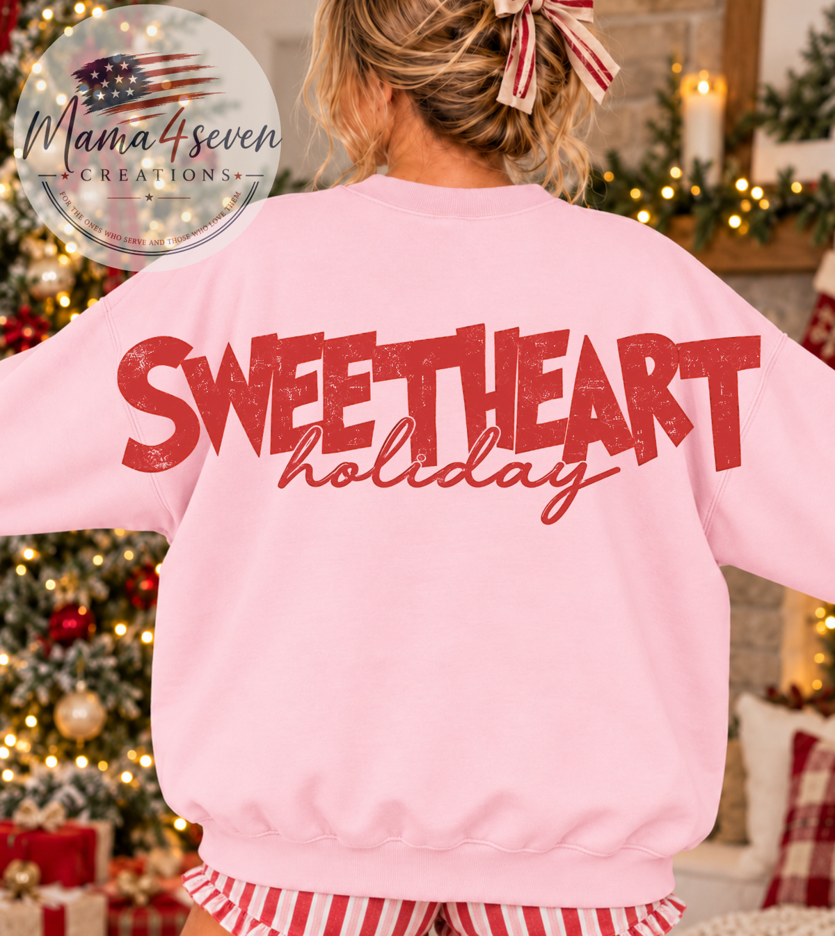 Sweetheart Holiday Christmas Sweatshirt | Retro Christmas Girl | Pink, back or alternate view