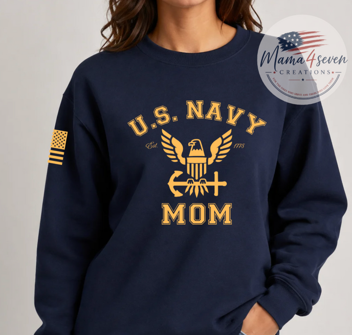 U.S. Navy Mom navy sweatshirt with gold eagle and anchor