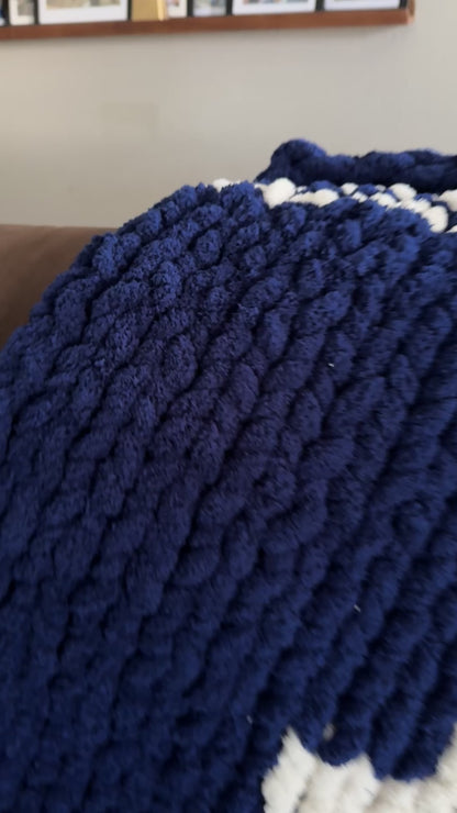 Navy Anchor Chunky Hand Knit Blanket.