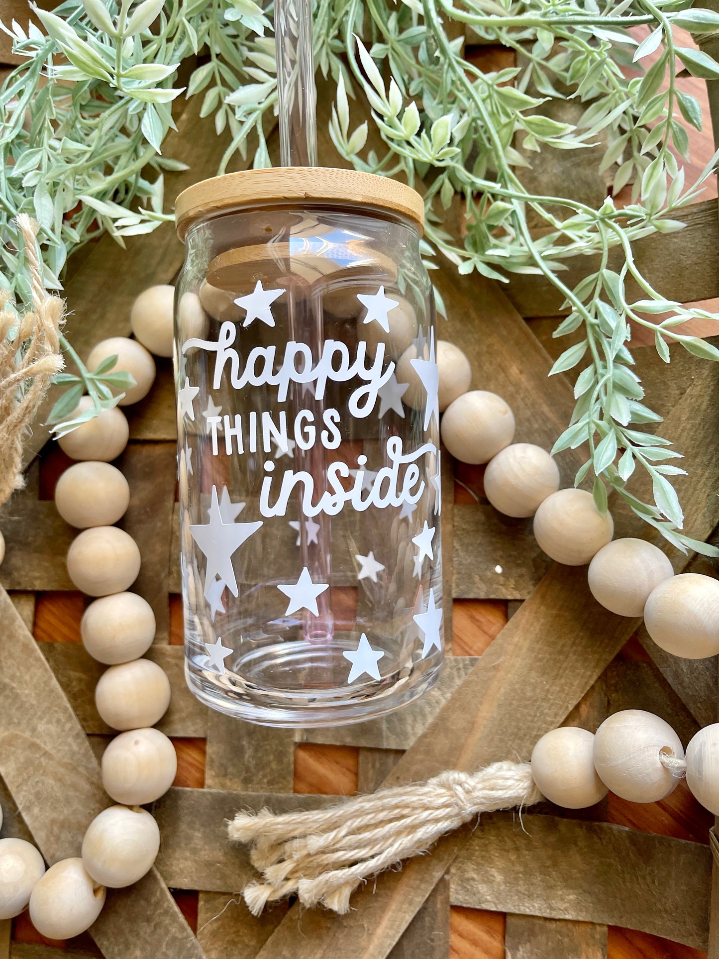 Happy Things Inside Beer Can Glass