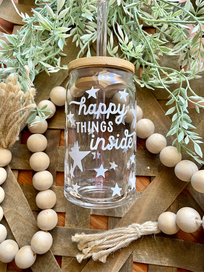 Happy Things Inside Beer Can Glass