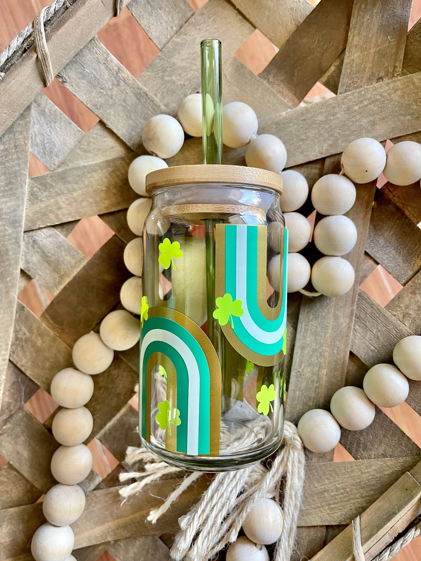 Retro Rainbow St. Patrick's Day Beer Can Glass